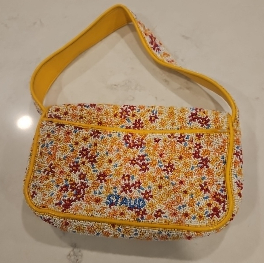 STAUD Beaded Floral Mosaic Shoulder Bag in Yellow, Red, Blue